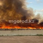 Открытым пламенем горит полигон в Уральске