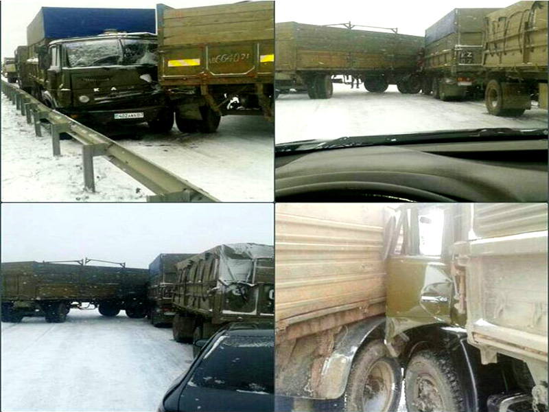 На трассе Уральск-Атырау из-за гололеда столкнулись два КамАЗа