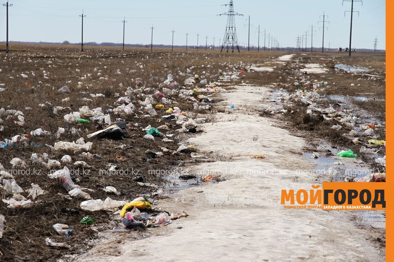 Специалисты акимата собирают разлетевшийся мусор с полигона ТБО в ЗКО