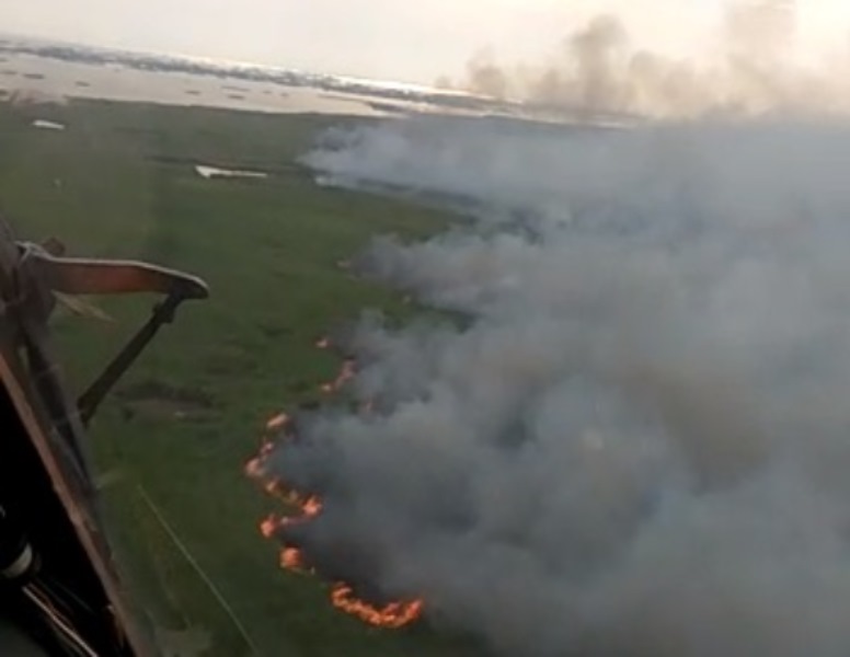 На горящий резерват «Ақ Жайық» сбросили 70 тонн воды (видео)