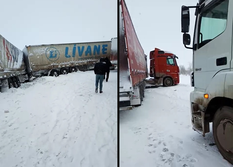 Семь большегрузов столкнулись на автодороге в ЗКО (видео)