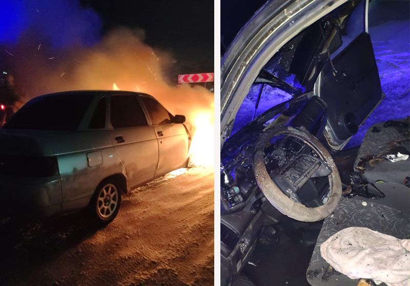 Спящий мужчина обгорел в автомобиле в Уральске (фото)