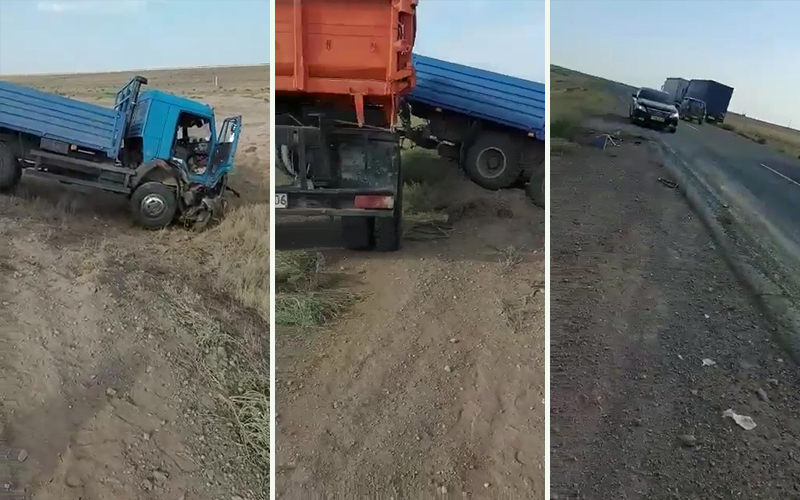 В лобовом столкновении КамАЗа и легковушки на трассе Уральск - Атырау погибли три человека