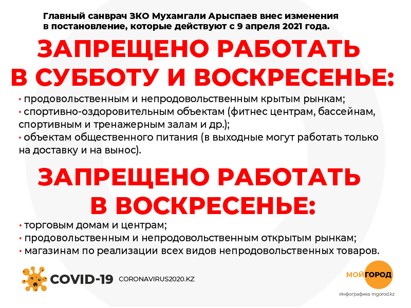 Какие объекты не будут работать в выходные в Уральске